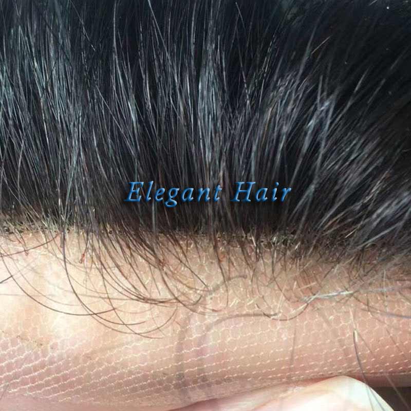 Elegant Hair mono base with PU around and lace front  #1B color toupee