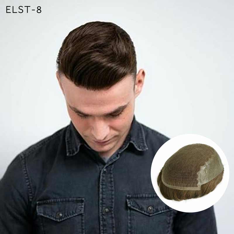 Elegant Hair Undetectable SWISS Lace with Thin Skin Back and Sides Hairpieces for Men